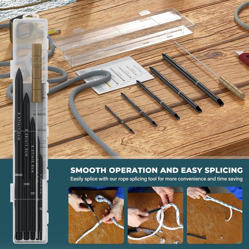 FETUSI Rope Splicing Tool Kit, Rope Splicing FID Kit for Double Braid Eye Line,Stainless Steel Line Braiding Set Tool Include 5 Sizes (0.16-0.47") Fids and 1pcs Pusher(Black) - Image 5